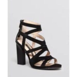 French Connection Black Suede Gladiator Sandal Heels - size 36